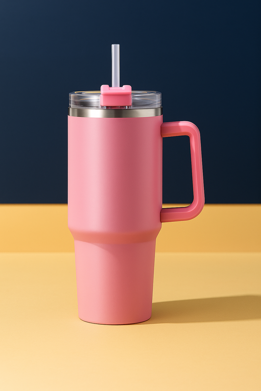 Copo Quencher Inox 1200ml com Alça e Canudo – Rosa