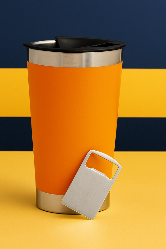 Copo Térmico Inox com Tampa e Abridor 473ml – Laranja