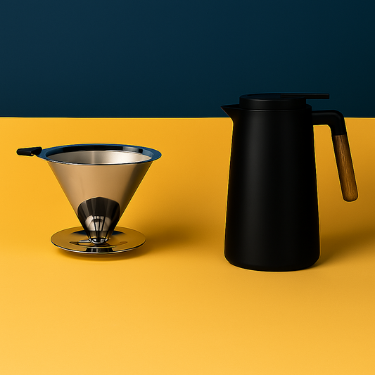Kit Café Perfeito – Garrafa Térmica 1L Preta + Coador Inox Reutilizável