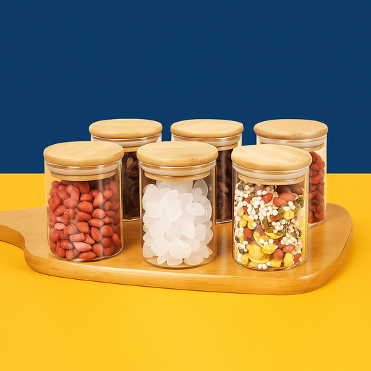 Kit Potes de Vidro 200ml com Tampa de Bambu