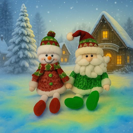 Bonecos Natalinos 40cm – Papai Noel e Boneco de Neve (Kit com 2)