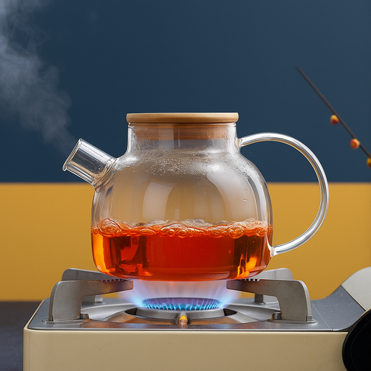 Chaleira de Vidro 1L com Tampa de Bambu e Infusor