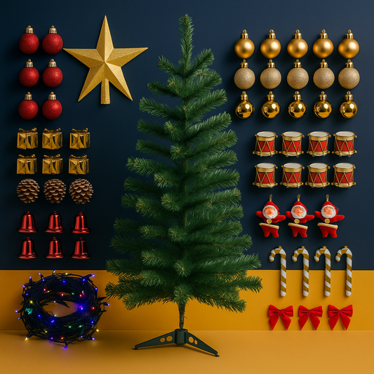 Árvore Natal Completa 120 cm com 100 LEDs e 83 Enfeites