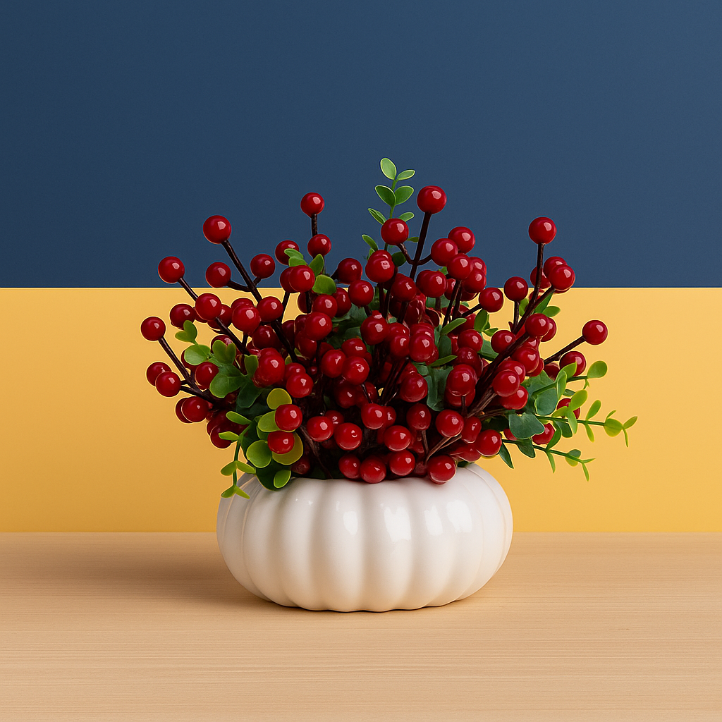 Azevinho Artificial Vermelho com Folhas – 28cm