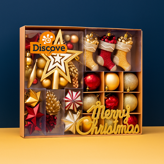 Kit 70 Enfeites para Árvore de Natal – Vermelho e Dourado