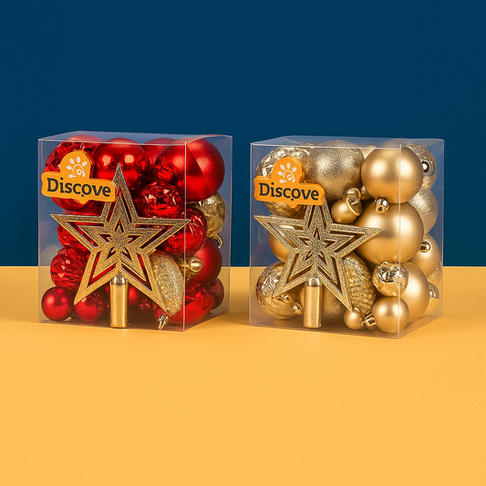 Kit 45 Enfeites para Árvore de Natal – Bolas, Pinhas e Estrelas