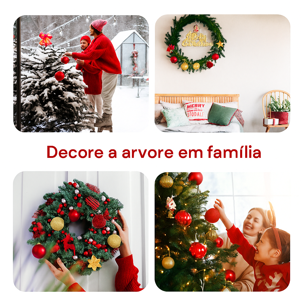 Kit 70 Enfeites para Árvore de Natal – Vermelho e Dourado