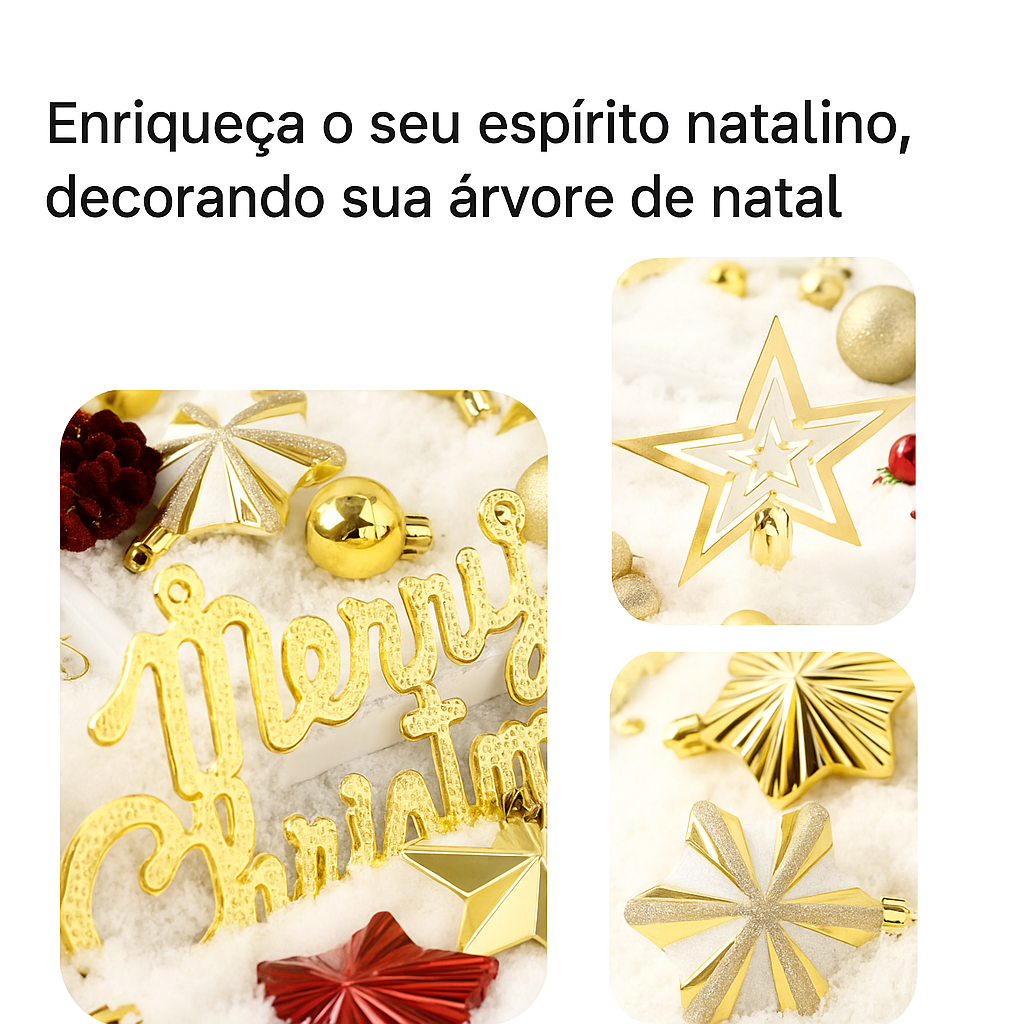 Kit 70 Enfeites para Árvore de Natal – Vermelho e Dourado