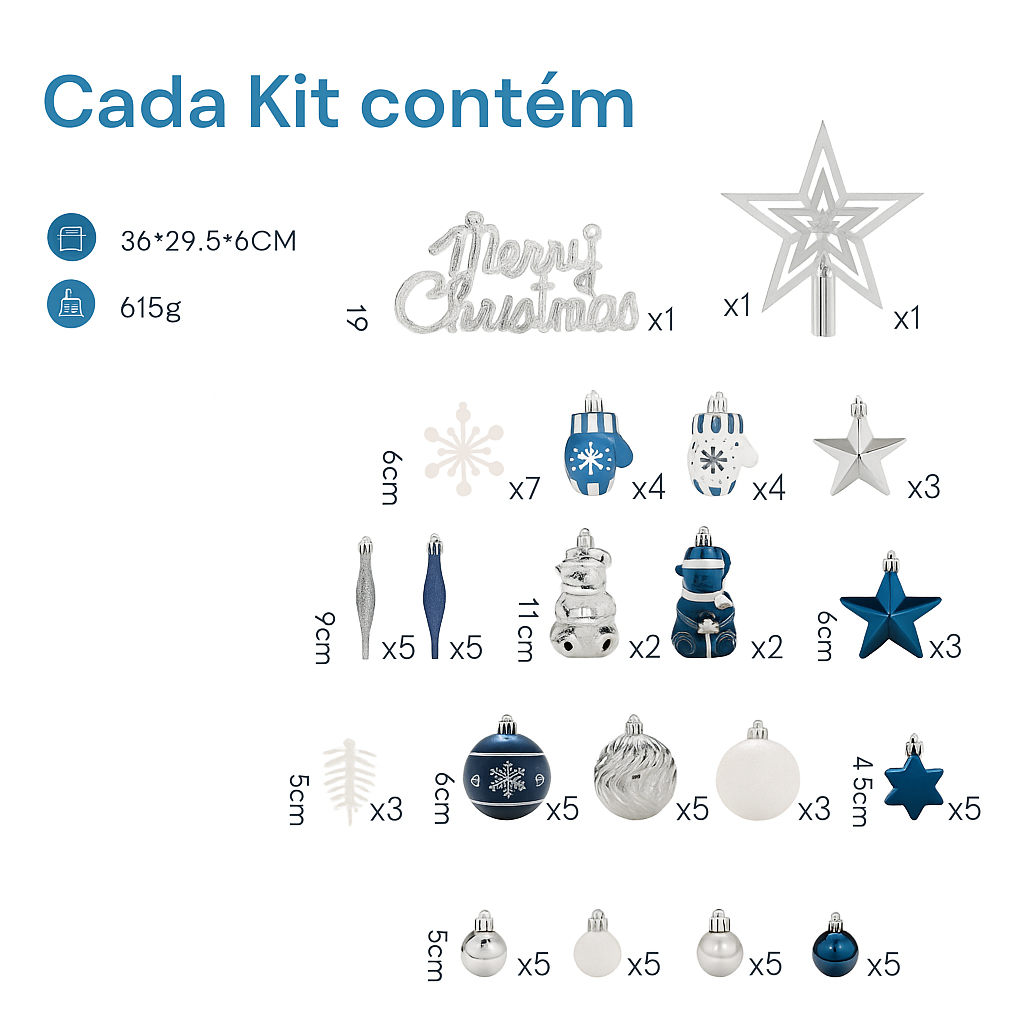 Kit 70 Enfeites para Árvore de Natal – Vermelho e Dourado