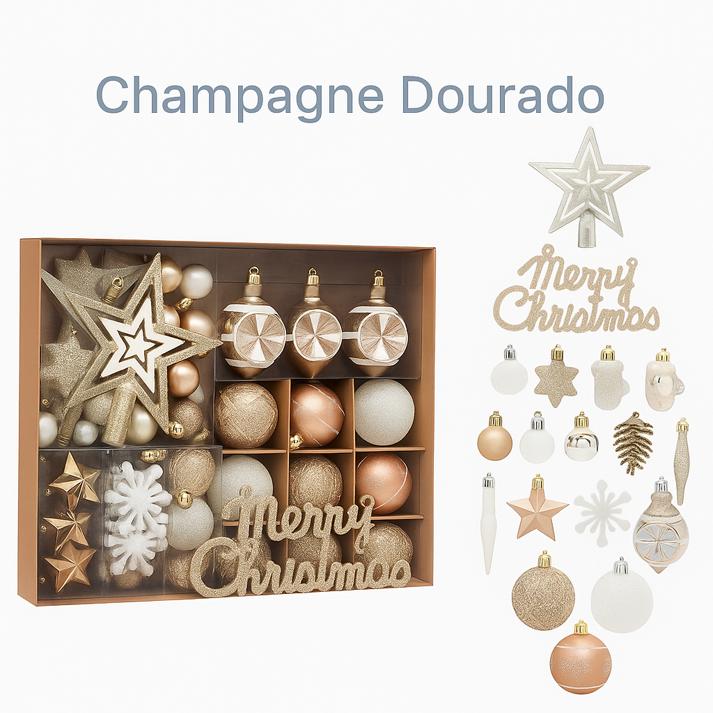 Kit 70 Enfeites para Árvore de Natal – Vermelho e Dourado