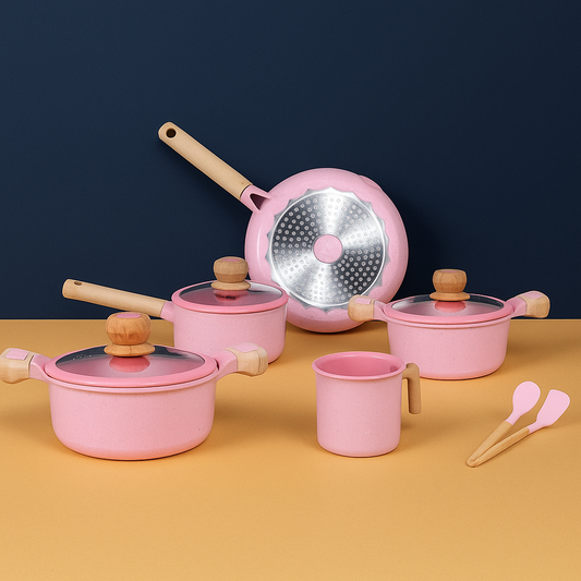 Jogo de panelas 10 peças com revestimento cerâmico antiaderente, tampas de vidro e cabos soft-touch