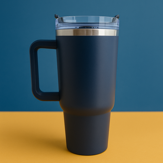 Copo Quencher Caneca Inox com Alça e Canudo (1200 ml) - Azul Marinho
