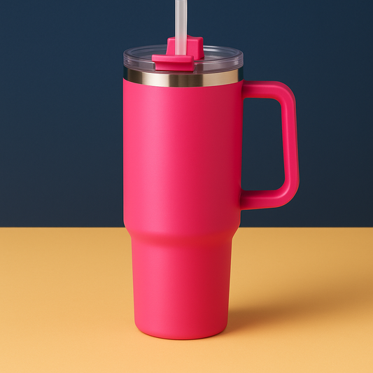 Copo Quencher Caneca Inox com Alça e Canudo (1200 ml) - Pink
