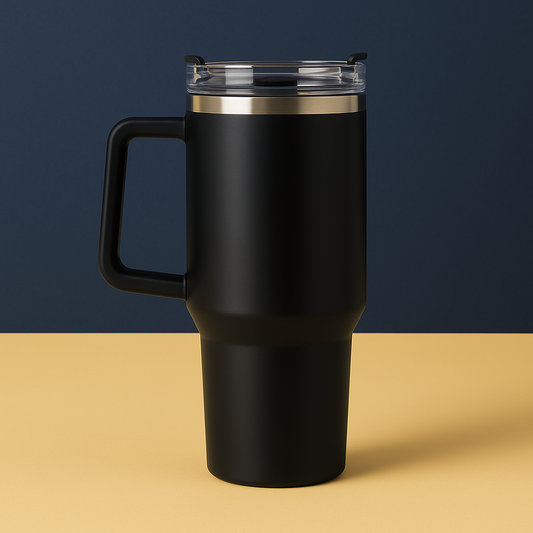 Copo Quencher Caneca Inox com Alça e Canudo (1200 ml) - Preto
