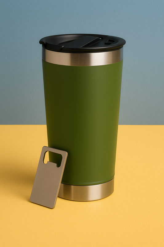 Copo Térmico Inox com TAMPA e ABRIDOR (473 ml) - Verde Militar