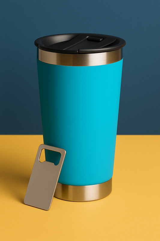 Copo Térmico Inox com TAMPA e ABRIDOR (473 ml) - Azul Claro