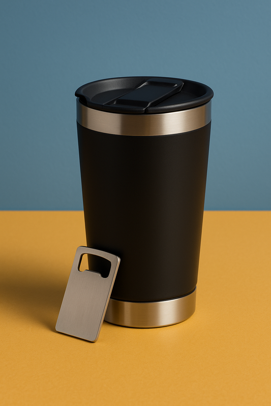 Copo Térmico Inox com TAMPA e ABRIDOR (473 ml) - Preto
