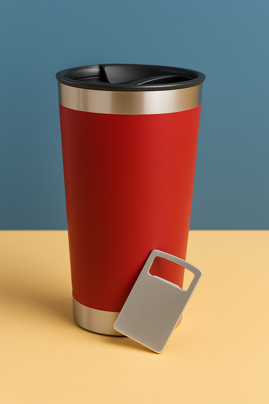 Copo Térmico Inox com TAMPA e ABRIDOR (473 ml) - Vermelho