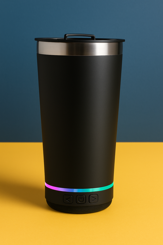 Copo Térmico Som Led e TAMPA com ABRIDOR (420 ml) - Preto