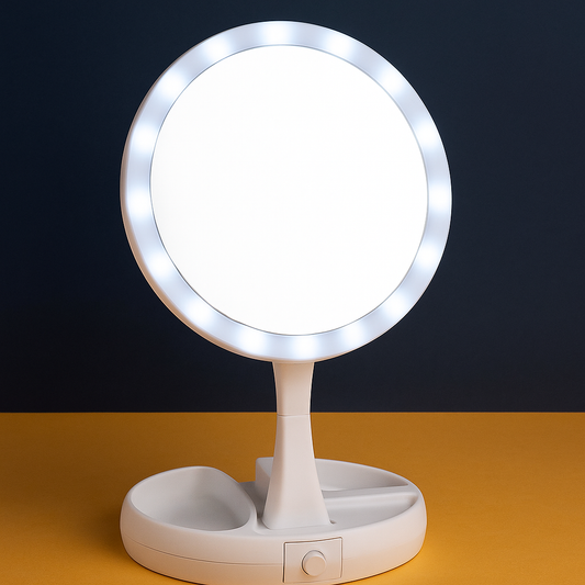 Espelho Dupla Face 360° com iluminação LED ajustável e cabo USB-C