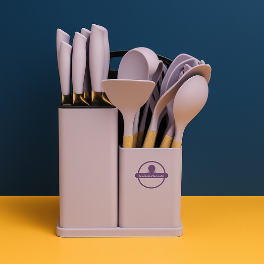 Kit utensílios de cozinha BM-F995 com 19 peças resistentes ao calor e suporte organizador

