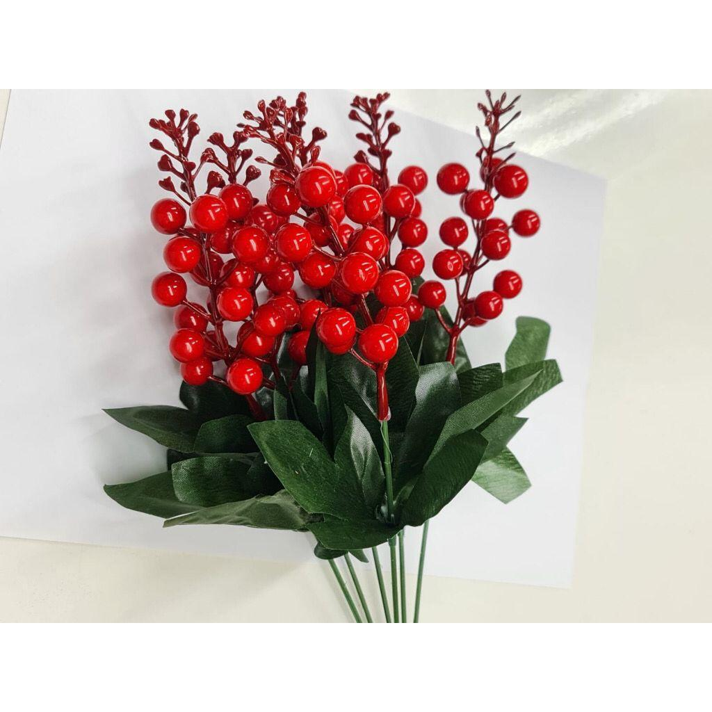 Azevinho Artificial Vermelho com Folhas – 28cm