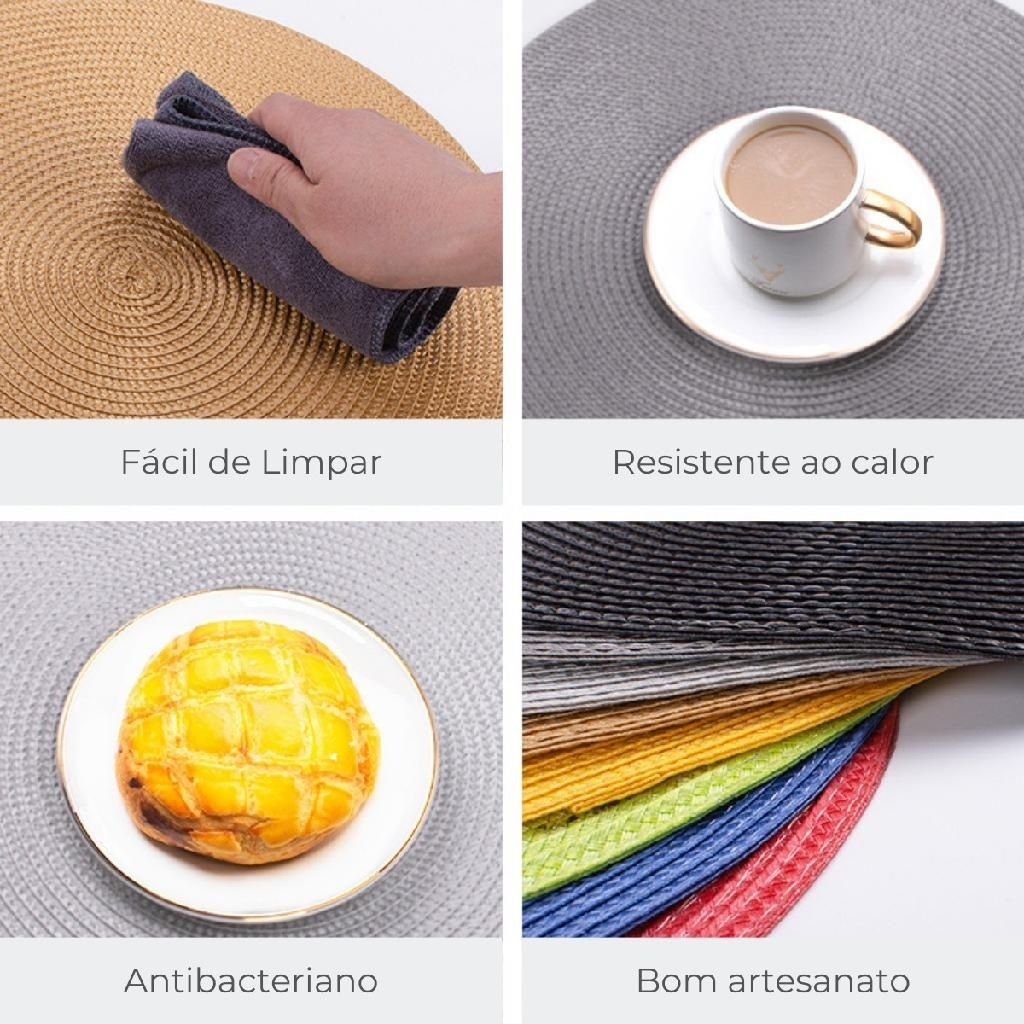 Kit 6 Peças Jogo Americano Redondo Sousplat Cozinha Jantar Descanso de Prato Sousplat Cozinha
