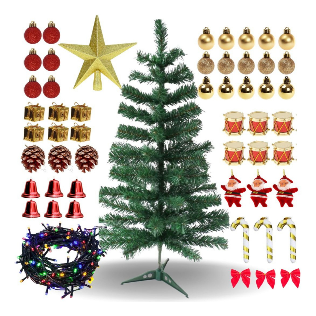 Árvore Natal Completa 120 cm com 100 LEDs e 83 Enfeites