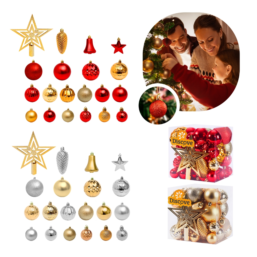 Kit 45 Bolas de enfeites de natal decoração 2024 árvore natalina pinha bolinhas pisca pisca led
