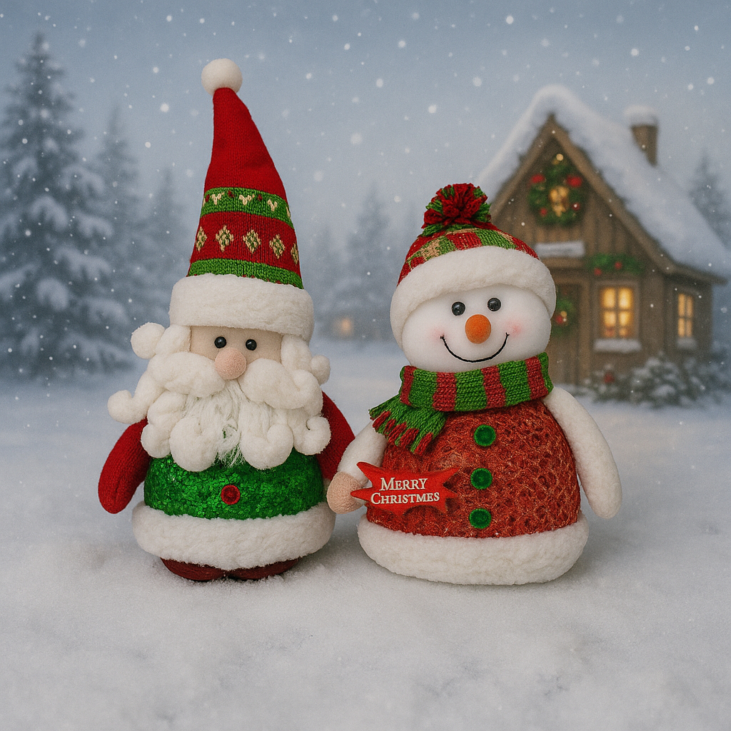 Bonecos Natalinos 40cm – Papai Noel e Boneco de Neve (Kit com 2)