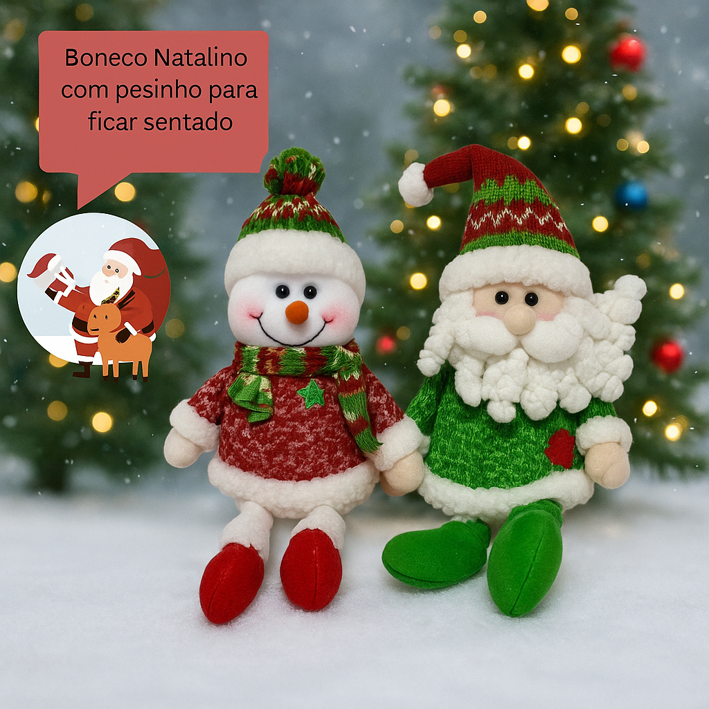 Kit com 2 Enfeites de Bonecos Natalinos – Decoração Encantadora para o Seu Natal