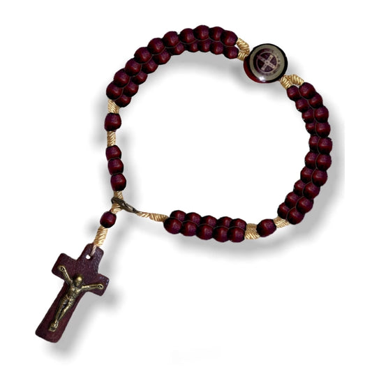 Pulseira Terço De Madeira Medio Novo Unissex Braço Pulso