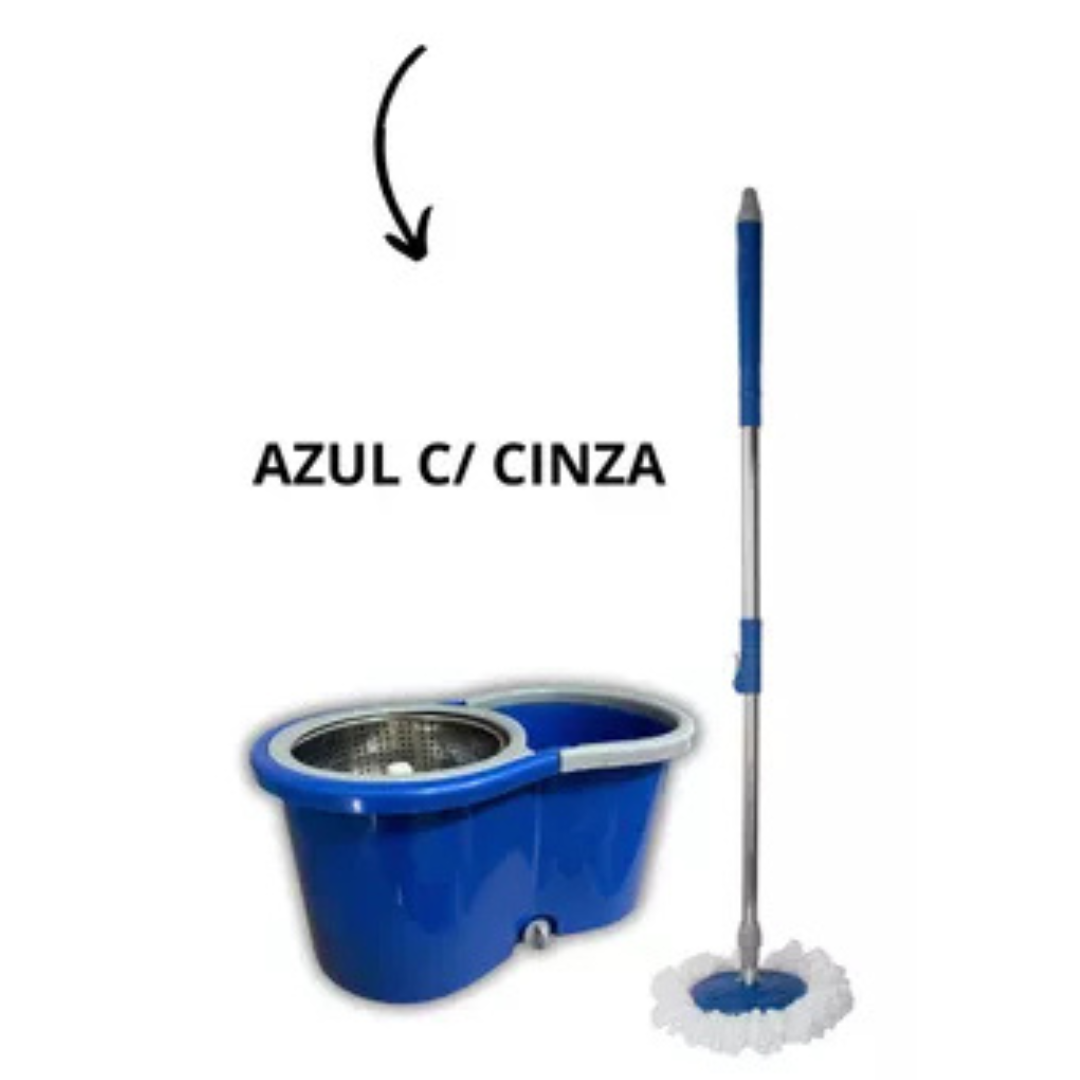 Mop Giratório 360° com Cesto Inox 4L Azul - Clean Tech