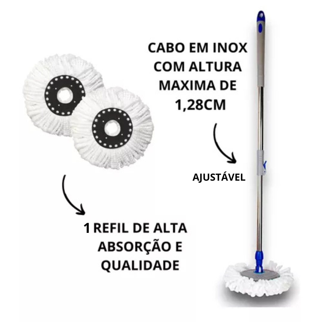 Mop Giratório 360° com Cesto Inox 4L Azul - Clean Tech