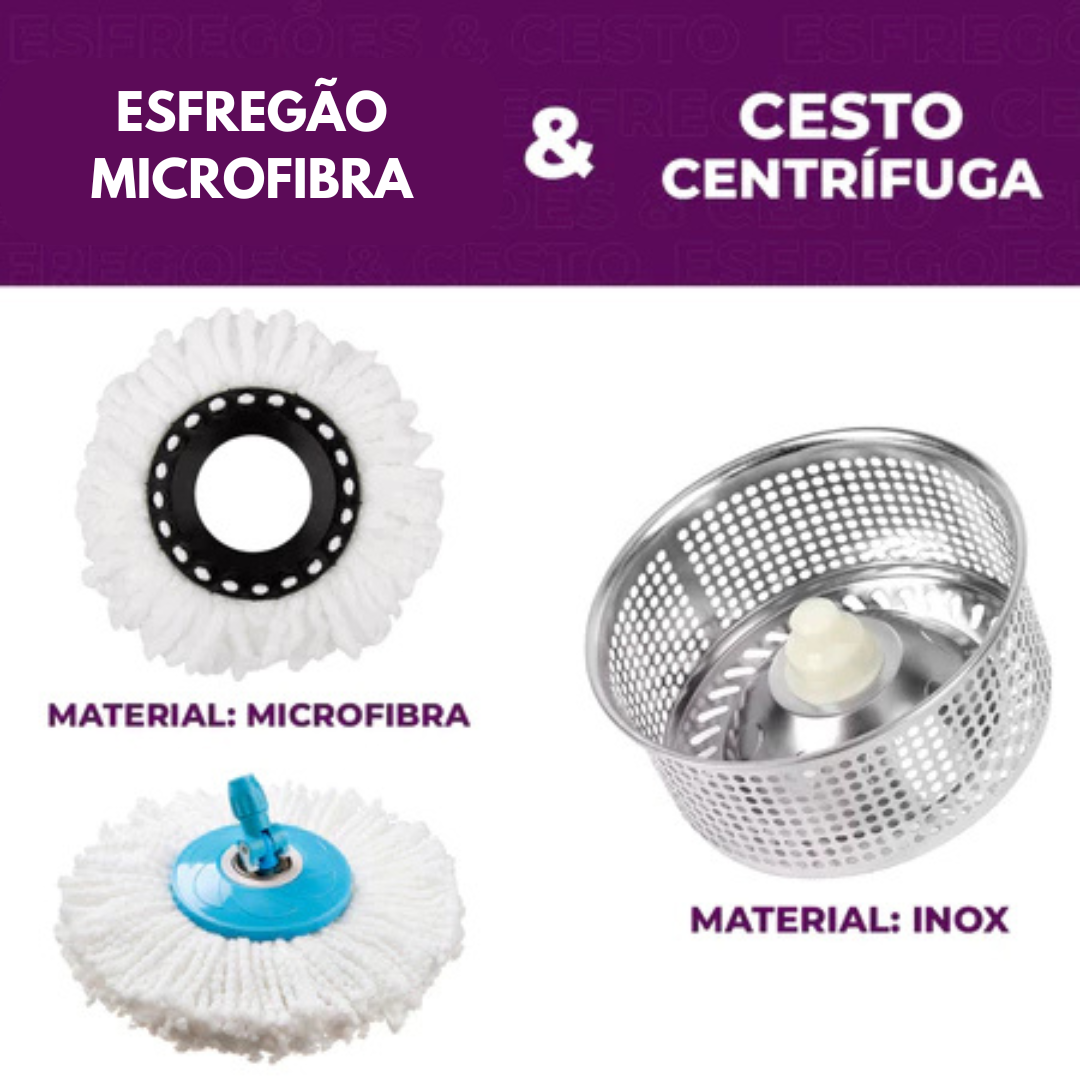Mop Giratório 360° com Cesto Inox 4L Azul - Clean Tech